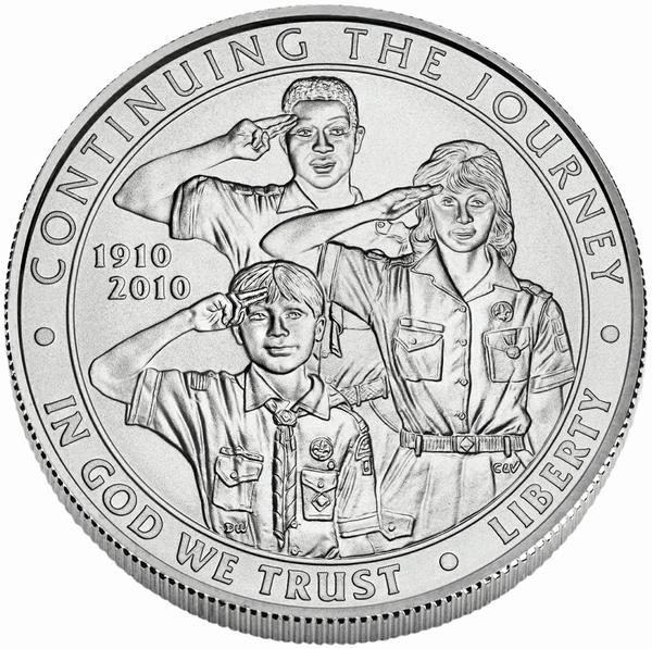 2010 Boy Scouts $1 Silver Uncirculated Coin Obverse (heads) image