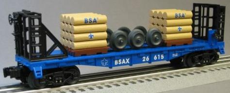 Flatcar with bulkheads and load image