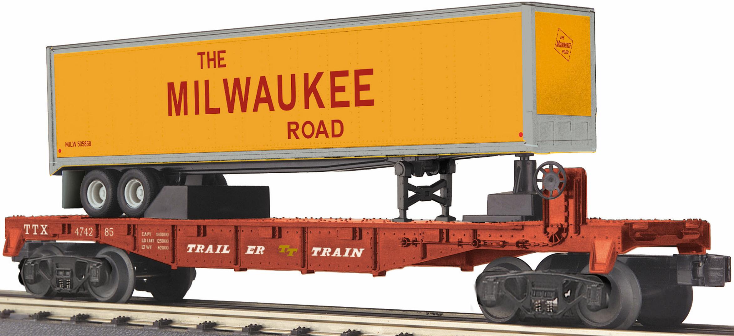Milwaukee Road Flat Car w/40' Trailer image